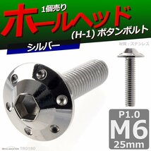 M6×25mm P1.0 ボタンボルト ホールヘッド H-1 ステンレス 車/バイク/自転車 ドレスアップ パーツ シルバー 1個 TR0180_画像1