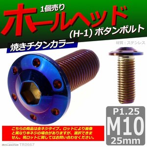 M10×25mm P1.25 ボタンボルト ホールヘッド H-1 ステンレス 車/バイク/自転車 ドレスアップ パーツ 焼きチタンカラー 1個 TR0667