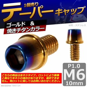 M6×10mm P1.0 テーパー キャップボルト ステンレス 車/バイク/自転車 ドレスアップ パーツ ゴールド＆焼きチタンカラー 1個 TB0724