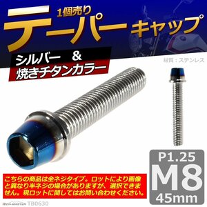 M8×45mm P1.25 テーパー キャップボルト ステンレス 車/バイク/自転車 ドレスアップ パーツ シルバー＆焼きチタンカラー 1個 TB0630