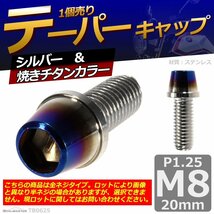 M8×20mm P1.25 テーパー キャップボルト ステンレス 車/バイク/自転車 ドレスアップ パーツ シルバー＆焼きチタンカラー 1個 TB0625_画像1