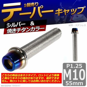 M10×55mm P1.25 テーパー キャップボルト ステンレス 車/バイク/自転車 ドレスアップ パーツ シルバー＆焼きチタンカラー 1個 TB0647