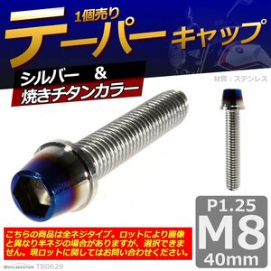 M8×40mm P1.25 テーパー キャップボルト ステンレス 車/バイク/自転車 ドレスアップ パーツ シルバー＆焼きチタンカラー 1個 TB0629