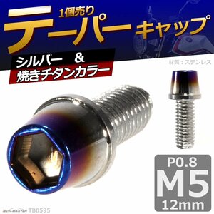 M5×12mm P0.8 テーパー キャップボルト ステンレス 車/バイク/自転車 ドレスアップ パーツ シルバー＆焼きチタンカラー 1個 TB0595