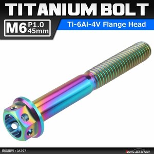 M6×45mm P1.0 64チタン合金 ホールヘッド 六角ボルト フランジ付き 焼きチタンカラー ライトカラー 車/バイク 1個 JA797