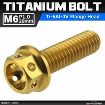 M6×20mm P1.0 64チタン合金 ホールヘッド 六角ボルト フランジ付き ゴールドカラー 車/バイク 1個 JA783_画像1