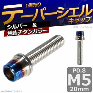 M5×20mm P0.8 テーパーシェル キャップボルト ステンレス 車/バイク/自転車 ドレスアップ パーツ シルバー＆焼きチタンカラー 1個 TB0843