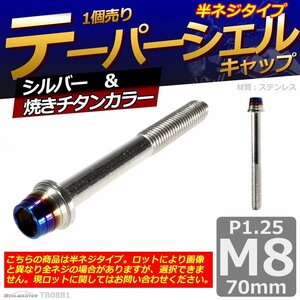 M8×70mm P1.25 テーパーシェル キャップボルト ステンレス 車/バイク/自転車 ドレスアップ パーツ シルバー＆焼きチタンカラー 1個 TB0881