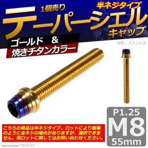 M8×55mm P1.25 テーパーシェル キャップボルト ステンレス 車/バイク/自転車 ドレスアップ パーツ ゴールド＆焼きチタンカラー 1個 TB0937