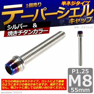 M8×55mm P1.25 テーパーシェル キャップボルト ステンレス 車/バイク/自転車 ドレスアップ パーツ シルバー＆焼きチタンカラー 1個 TB0878