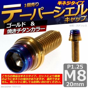 M8×20mm P1.25 テーパーシェル キャップボルト ステンレス 車/バイク/自転車 ドレスアップ パーツ ゴールド＆焼きチタンカラー 1個 TB0930