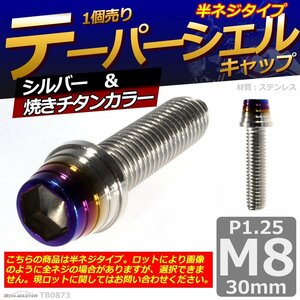 M8×30mm P1.25 テーパーシェル キャップボルト ステンレス 車/バイク/自転車 ドレスアップ パーツ シルバー＆焼きチタンカラー 1個 TB0873