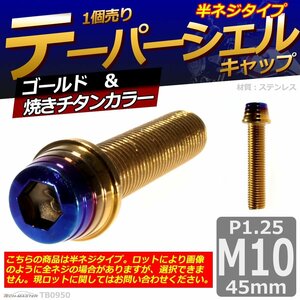 M10×45mm P1.25 テーパーシェル キャップボルト ステンレス 車/バイク/自転車 ドレスアップ ゴールド＆焼きチタンカラー 1個 TB0950