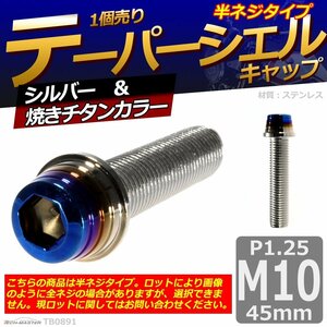 M10×45mm P1.25 テーパーシェル キャップボルト ステンレス 車/バイク/自転車 ドレスアップ シルバー＆焼きチタンカラー 1個 TB0891