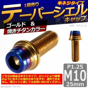 M10×25mm P1.25 テーパーシェル キャップボルト ステンレス 車/バイク/自転車 ドレスアップ ゴールド＆焼きチタンカラー 1個 TB0946