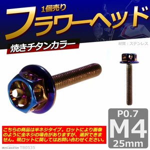 M4×25mm P0.7 フラワーヘッド 六角ボルト ステンレス 車/バイク/自転車 ドレスアップ 焼きチタンカラー 1個 TB0535