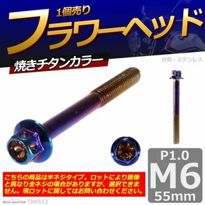 M6×55mm P1.0 フラワーヘッド 六角ボルト ステンレス 車/バイク/自転車 ドレスアップ 焼きチタンカラー 1個 TB0552