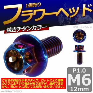 M6×12mm P1.0 フラワーヘッド 六角ボルト ステンレス 車/バイク/自転車 ドレスアップ 焼きチタンカラー 1個 TB0543