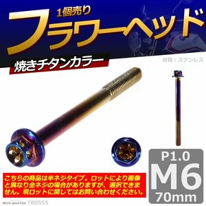 M6×70mm P1.0 フラワーヘッド 六角ボルト ステンレス 車/バイク/自転車 ドレスアップ 焼きチタンカラー 1個 TB0555