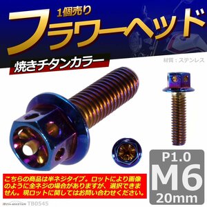 M6×20mm P1.0 フラワーヘッド 六角ボルト ステンレス 車/バイク/自転車 ドレスアップ 焼きチタンカラー 1個 TB0545