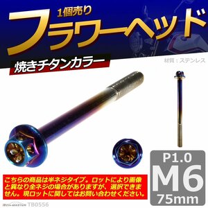 M6×75mm P1.0 フラワーヘッド 六角ボルト ステンレス 車/バイク/自転車 ドレスアップ 焼きチタンカラー 1個 TB0556