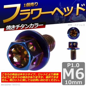 M6×10mm P1.0 フラワーヘッド 六角ボルト ステンレス 車/バイク/自転車 ドレスアップ 焼きチタンカラー 1個 TB0542