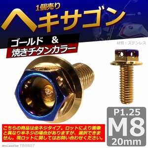 M8×20mm P1.25 ヘキサゴン 六角ボルト ステンレス 車/バイク/自転車 ドレスアップ パーツ ゴールド＆焼きチタンカラー 1個 TB0807