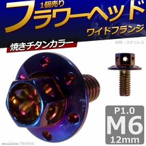 M6×12mm P1.0 フラワーヘッド ワイドフランジ 六角ボルト ステンレス 車/バイク ドレスアップ 焼きチタンカラー 1個 TB0966_画像1