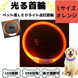 光る首輪 犬用 LED搭載 USB充電 オレンジ Lサイズ 夜 散歩 犬 USB usb 充電 軽量 軽い 散歩 夜 キラキラ 安全 おしゃれ カラフル
