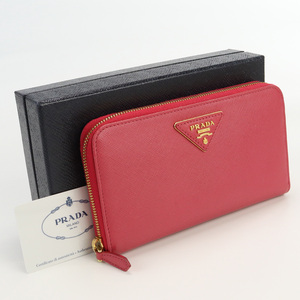 中古プラダPRADA ジップアラウンド長財布　ブランド サフィアーノ 1M0506 ZLR F0505 ピンク系　 ランク：AB us-2 レディース