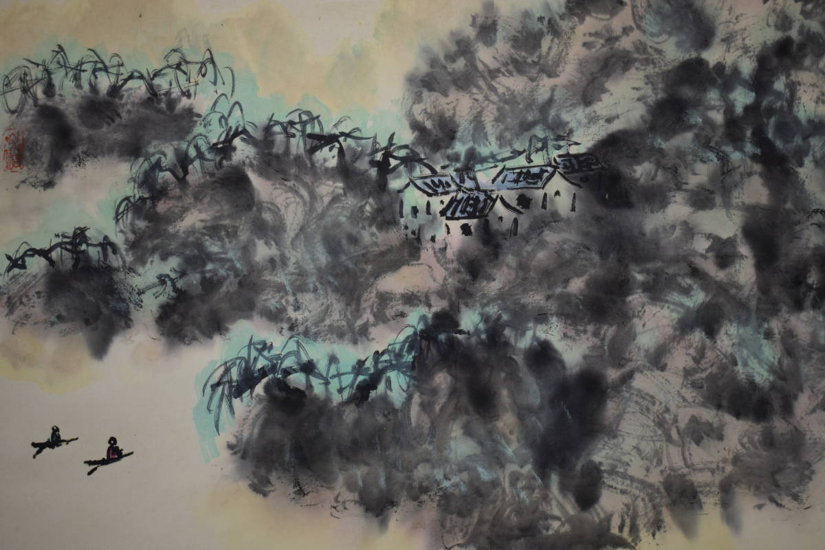 [Authentisch] // Seeblumen / Mukashi-Landschaft / Hotei-ya-Hängerolle HF-607, Malerei, Japanische Malerei, Person, Bodhisattva
