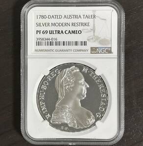 オーストリア　マリアテレジア ターレル 銀貨 1780年 リストライク　PF69ウルトラカメオ 高グレード