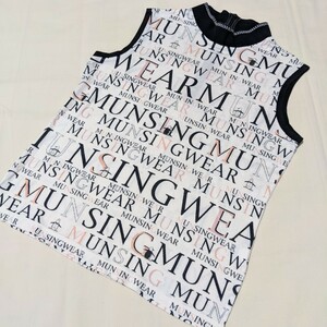 +AX4 Munsingwear マンシングウェア レディース M ノースリーブ カットソー タンクトップ オフホワイト 総柄 ゴルフ ウェア