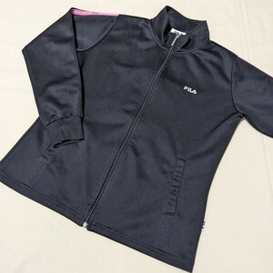 +AX11 FILA フィラ レディース M 長袖 ジャージ ジャケット ジャンパー 黒 ピンク スポーツ ウェア トレーニング フィットネス