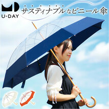 ☆ オレンジ ☆ U-DAY ECO-CLEAR LONG エコクリア 長傘 U-DAY ユーディ 長傘 63cm 雨傘 ビニール傘 傘 アンブレラ グラスファイバー骨_画像3