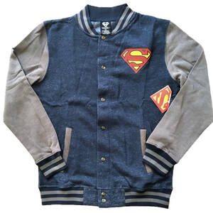 スーパーマン　スタジャン風スウェットシャツ　Mサイズ　ネイビー×グレー　 アメコミ　DCコミックス　superman