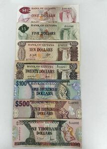 A 1112.ガイアナ7種 紙幣