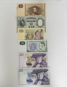 A 1094.スウェーデン6種紙幣 旧紙幣 世界の紙幣