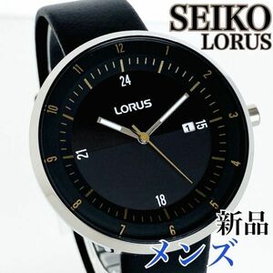 新品 セイコーローラス SEIKO LORUS 腕時計クォーツメンズ 逆輸入海外モデル 日本製 皮革レザーブラック/文字盤大きめシンプルすっきり