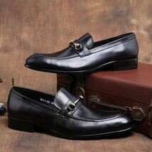 大人気 新品メンズビジネスシューズ革靴 ビットローファー レザー Uチップ ブラック SE24.5cm_画像4