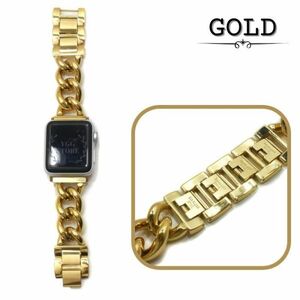 YGG★アップルウォッチ 極太 チェーン ステンレス バンド ベルト 42mm 44mm 45mm 49mm ゴールド 金 9 8 7 6 5 4 3 SE applewatch