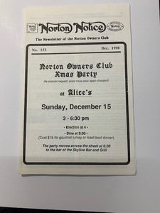 Norton　ノートン　オーナーズ・クラブ　ニュースレター　（冊子）　No.152　1990年12月号　当時物　希少
