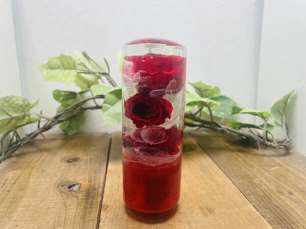 水中花シフトノブ　円柱M型　薔薇と紫陽花　赤
