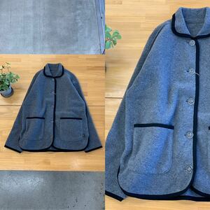 美品 AIGLE エーグル polartec フリースジャケット ワイドボアコート ライトアウター ゆったり メンズ ユニセックス グレー灰黒色系 L