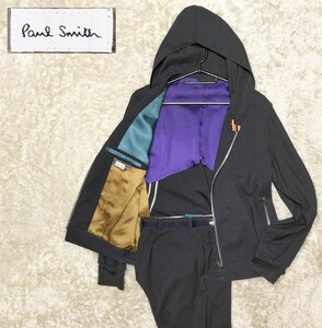 【美品★】Мサイズ Paul Smith フーデッドジャケット+トラウザーパンツセットアップ/グレー◆ririジップ☆ポールスミス (136)