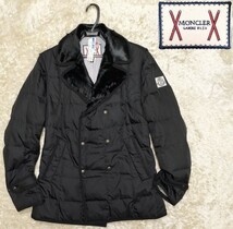 【美品★】サイズ3 MONCLER GAMME BLUE 襟ラムファー付きダウンジャケット/黒◆クリーニング済☆モンクレールガムブルー▲袖裏やや汚れ有_画像1