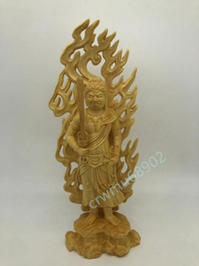 総檜材 木彫仏像 仏教美術 精密細工 不動明王像 21cm 