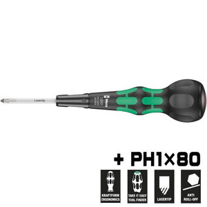 WERA ball grip Laser chip Driver PH1x80mm 1850 GREEN plus screwdriver Japan limitation specification ball grip Driver vela