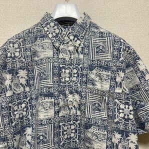 80's90's USAヴィンテージ reyn spooner レインスプーナー アロハシャツ ハワイアンシャツ プルオーバー シャツ 総柄シャツ半袖シャツ 青白の画像3