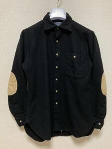 70's ヴィンテージ PENDLETON ペンドルトン ウールシャツ 長袖 シャツ 無地 黒 M USA製 エルボーパッチ